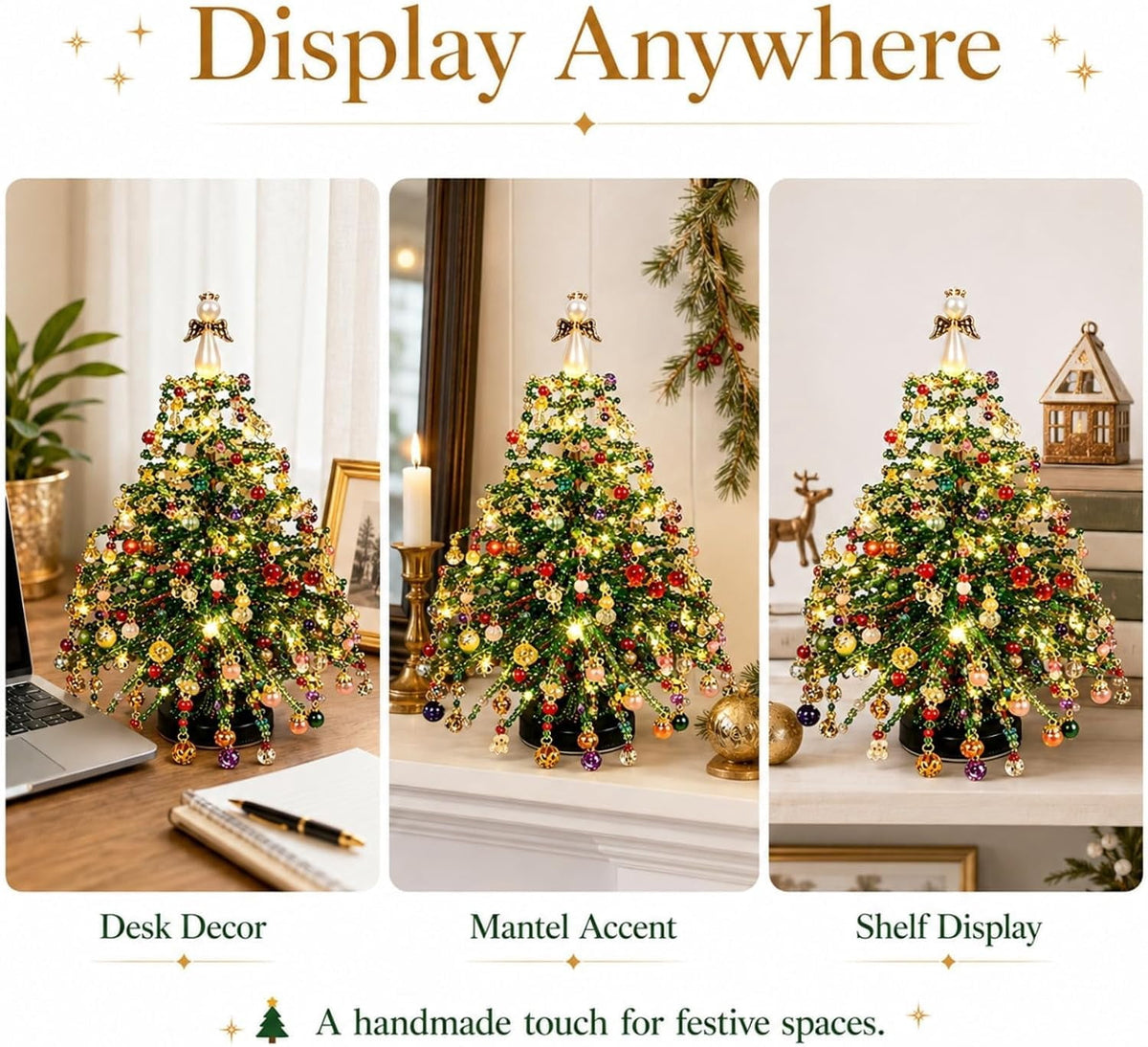 2026 New DIY Beaded Christmas Tree Kit, 3D Crystal Bead and Pearl Craft Set for Adults with Metal Frame, Sparkling Tabletop Christmas Decor, Holiday Gift