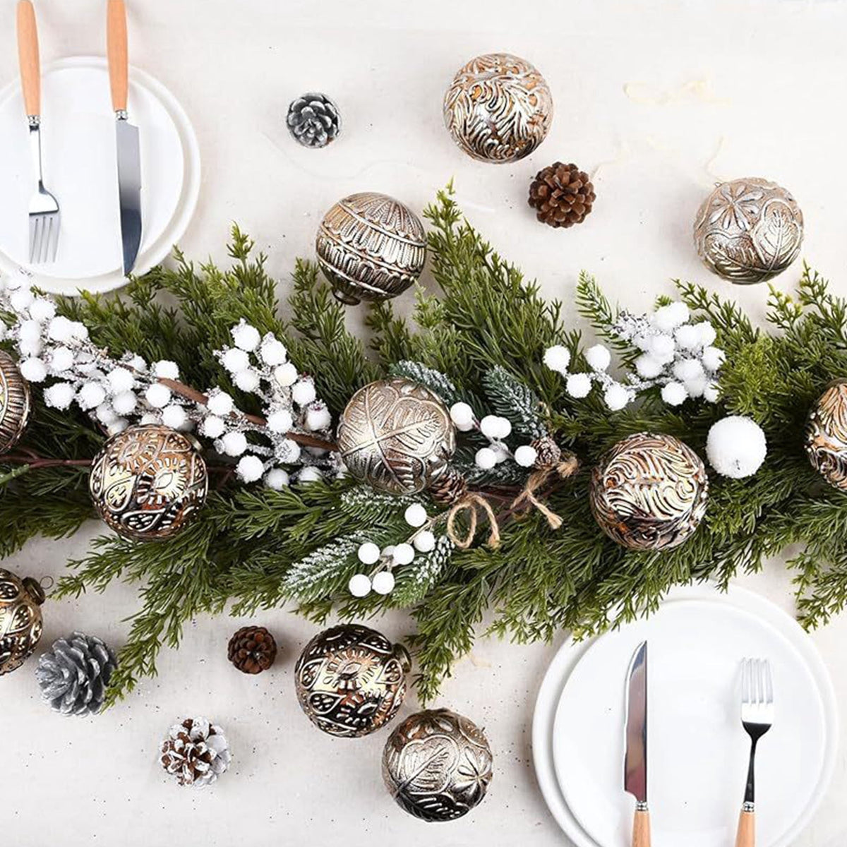 Christmas Ornaments, 12PCS White and Gold Embossed Christmas Balls Hanging Decorations for Tree Garland Wreath Indoor Outdoor Holiday Party Decor