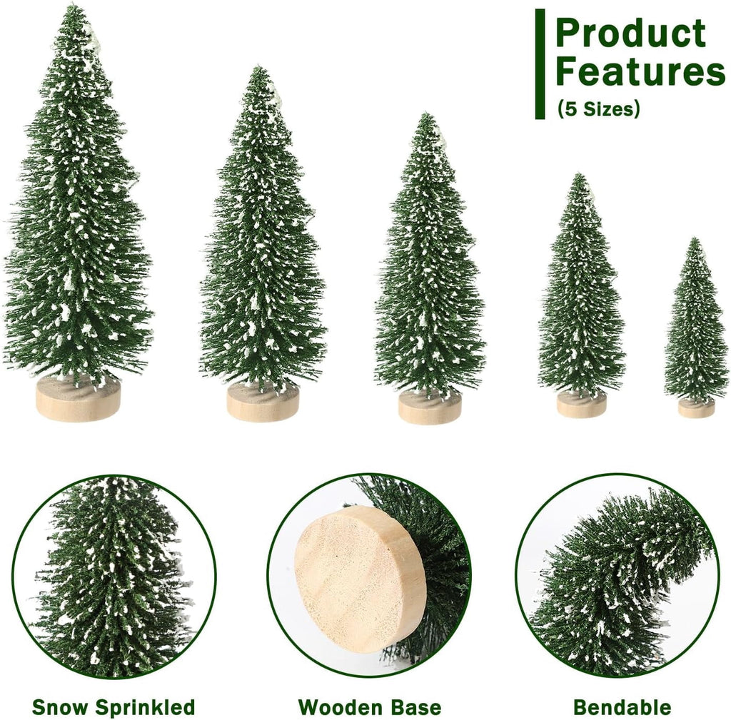 Ayieyill 30PCS Artificial Mini Christmas Trees, Upgrade Sisal Pine Trees with Wood Base Bottle Brush Trees for Christmas Table Top Decor(Green, Gold and Ivory)