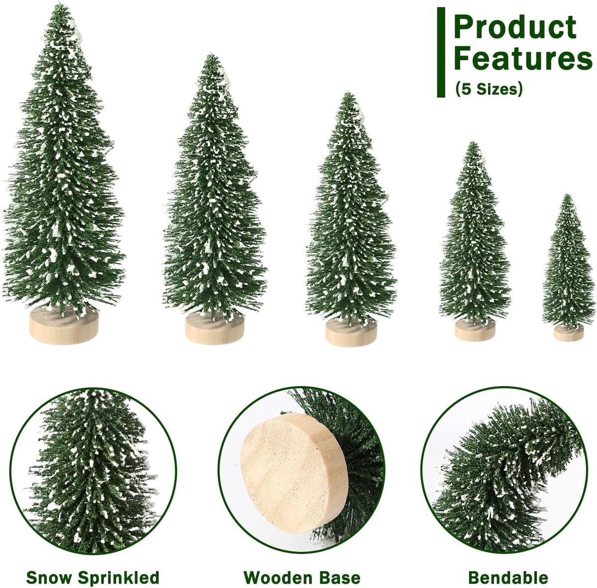 Ayieyill 30PCS Artificial Mini Christmas Trees, Upgrade Sisal Pine Trees with Wood Base Bottle Brush Trees for Christmas Table Top Decor(Green, Gold and Ivory)