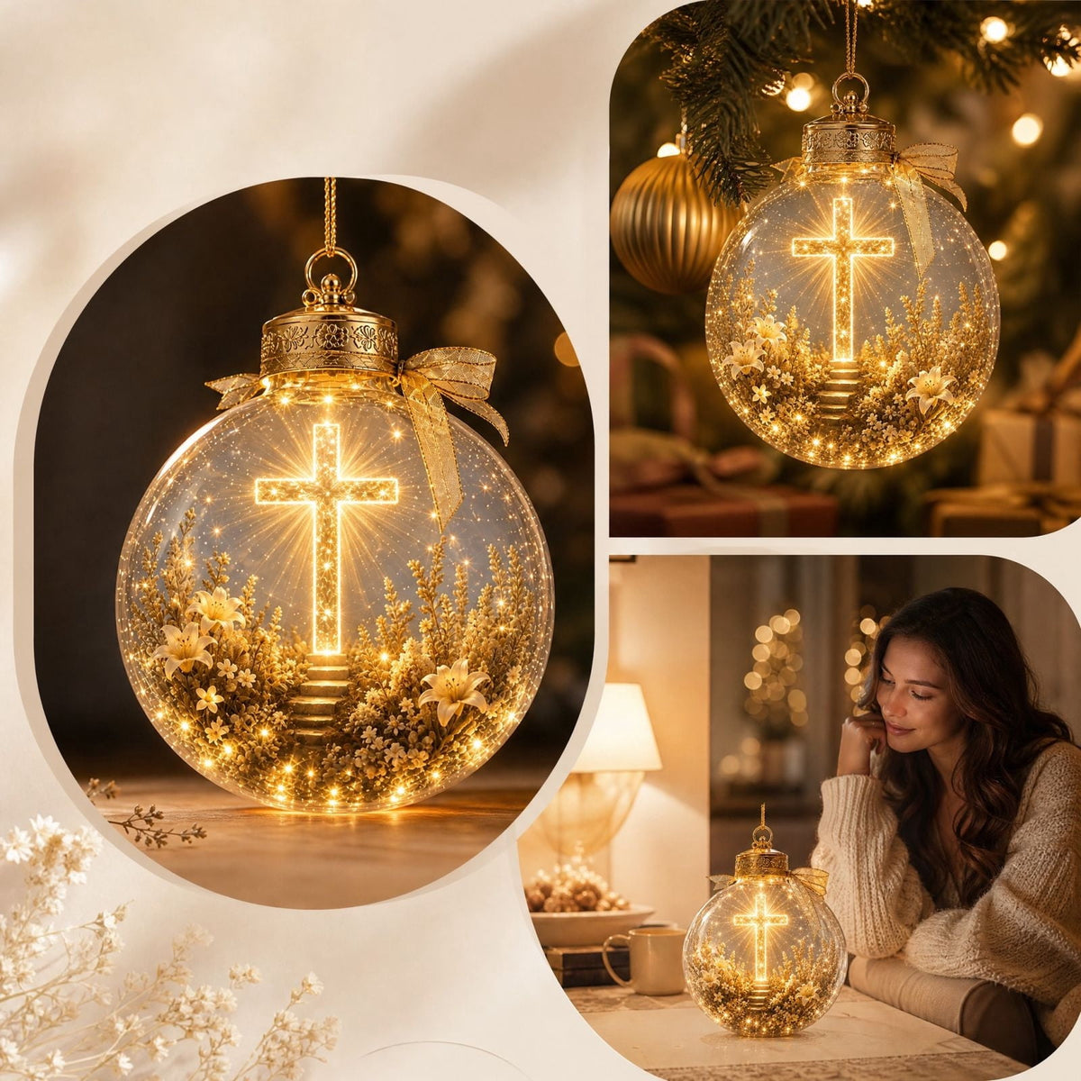 Glowing Christmas Story Ornament, Light-Up Mini Holiday Scene, Festive Keepsake for Christmas Tree, Mantel & Christmas Party Decor (Nativity)