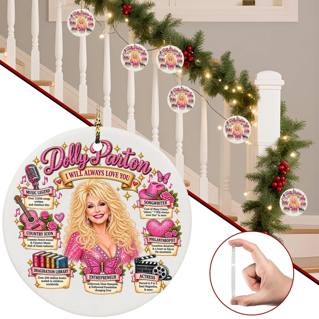 Dolly Memorial Acrylic Christmas Ornament Themed Christmas Ornament for Tree Car Office Home Dolly Themed Xmas Hanging Decor Country Music Holiday Decoration Gift