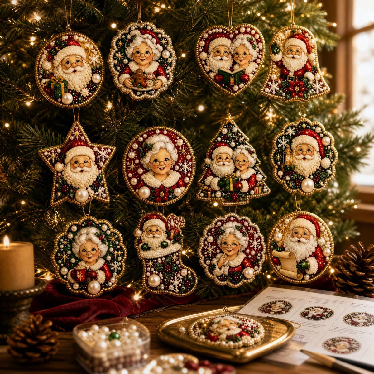 DIY Christmas Ornaments for Xmas Tree Hangings- Pearl Art Kits for Adults, Christmas Ornaments Set of 12, 2.76 Inch