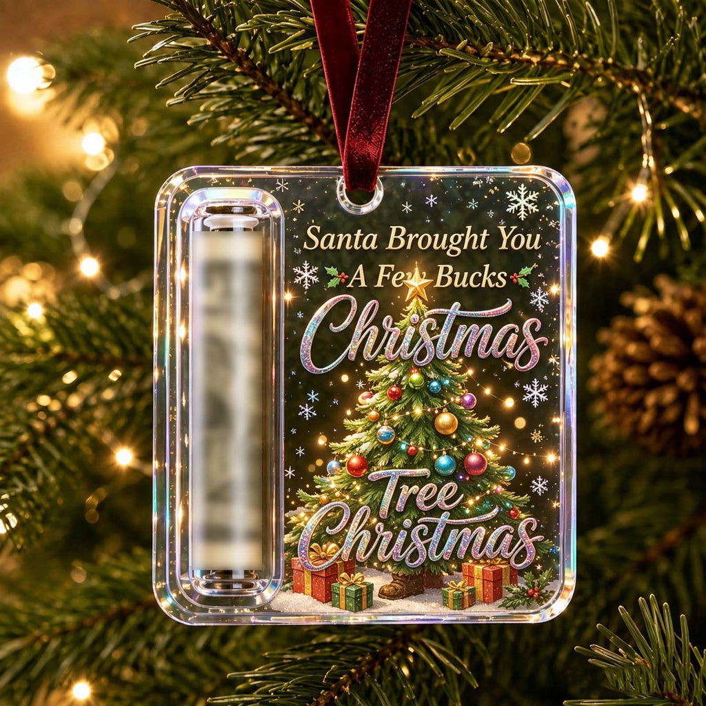 Christmas Cash Gift Stocking Shaped Ornament, Crystal-Clear Cash Holder Ornament with Xmas Stocking Design, Hanging Money Keepsake for Christmas Tree Wreath Garland, Surprise for Family Friends (F)