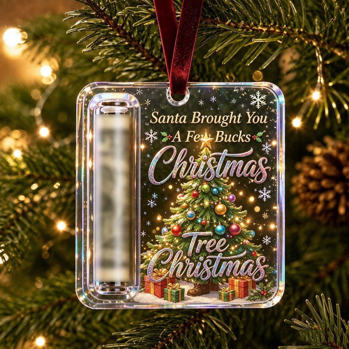 Christmas Cash Gift Stocking Shaped Ornament, Crystal-Clear Cash Holder Ornament with Xmas Stocking Design, Hanging Money Keepsake for Christmas Tree Wreath Garland, Surprise for Family Friends (F)