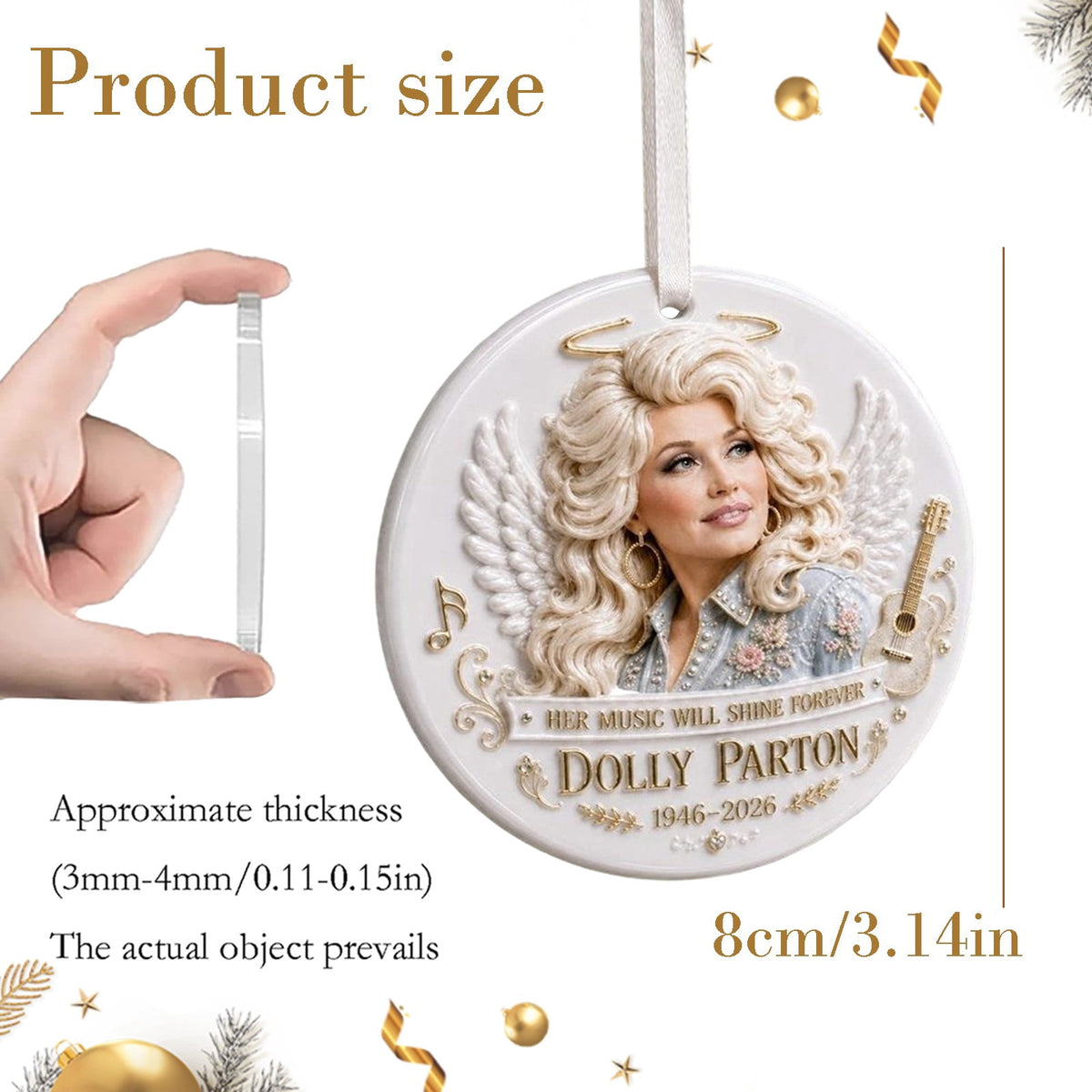 Dolly Memorial Acrylic Christmas Ornament Themed Christmas Ornament for Tree Car Office Home Dolly Themed Xmas Hanging Decor Country Music Holiday Decoration Gift