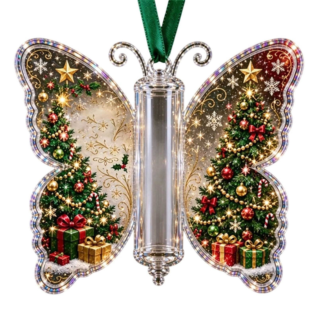 Butterfly Christmas Money Gift Ornament, Angel‑Pattern Acrylic Cash Holder with Clear Compartment, Hanging Xmas Cash Wallet Decor for Christmas Tree, Window, Car, Creative Holiday Present