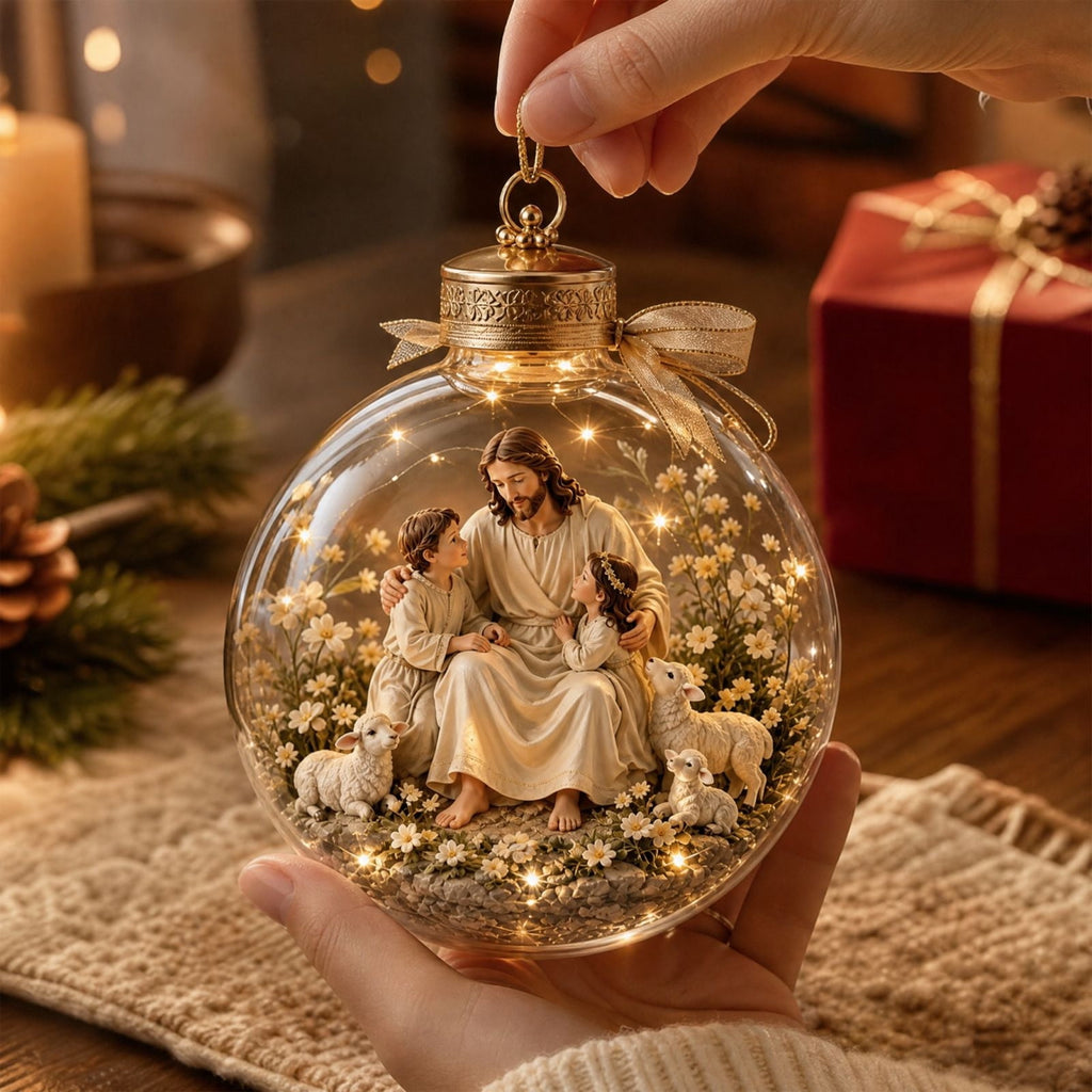 Glowing Christmas Story Ornament, Light-Up Mini Holiday Scene, Festive Keepsake for Christmas Tree, Mantel & Christmas Party Decor (Nativity)