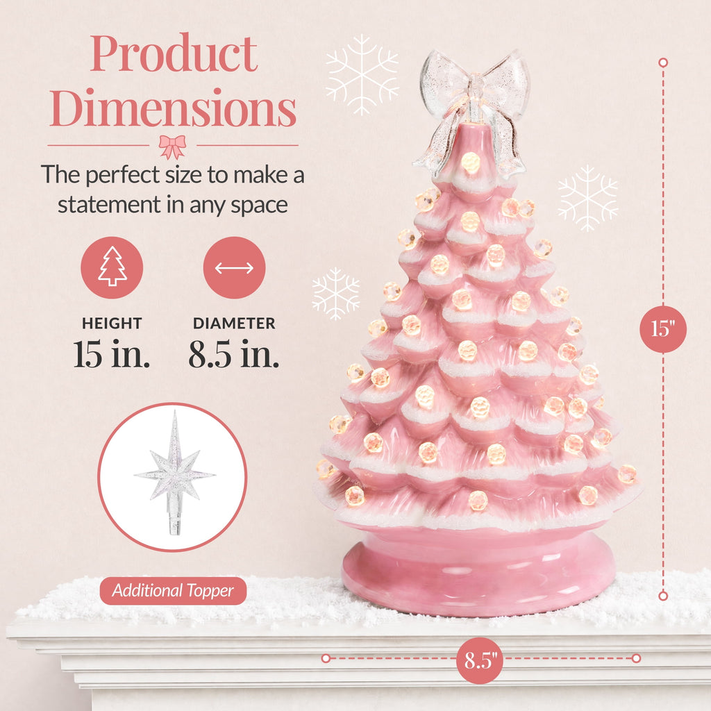 Best Choice Products Ceramic Christmas Tree, Pre-lit Hand-Painted Tabletop Holiday Tree - Green w/ Multicolored Lights