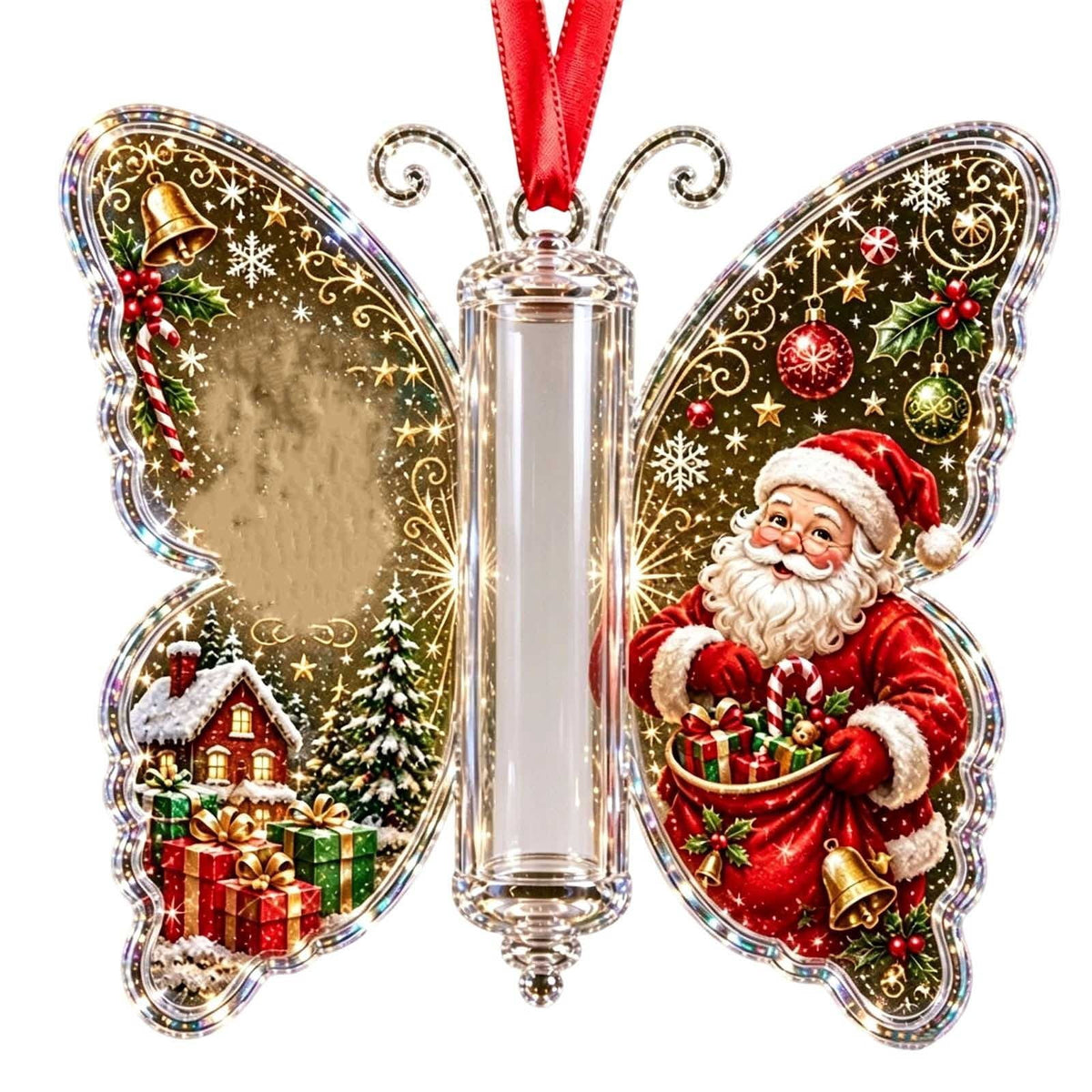 Butterfly Christmas Money Gift Ornament, Angel‑Pattern Acrylic Cash Holder with Clear Compartment, Hanging Xmas Cash Wallet Decor for Christmas Tree, Window, Car, Creative Holiday Present