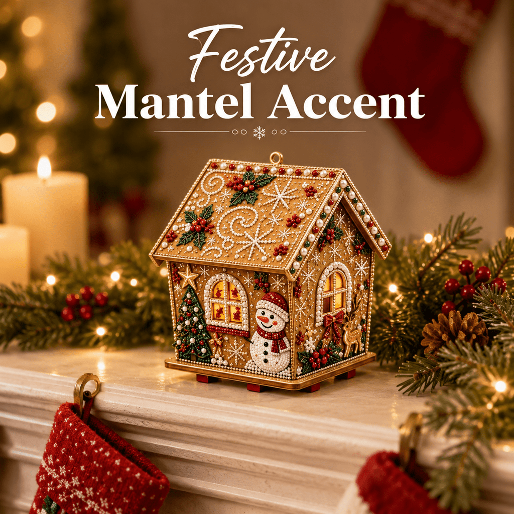 Christmas Pearl Bead Art Kit 3D House Ornament Craft Set For Christmas Tree Tabletop Mantel Shelf And Indoor Winter Holiday Decoration White