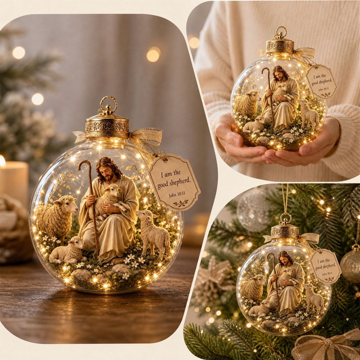Glowing Christmas Story Ornament, Light-Up Mini Holiday Scene, Festive Keepsake for Christmas Tree, Mantel & Christmas Party Decor (Nativity)