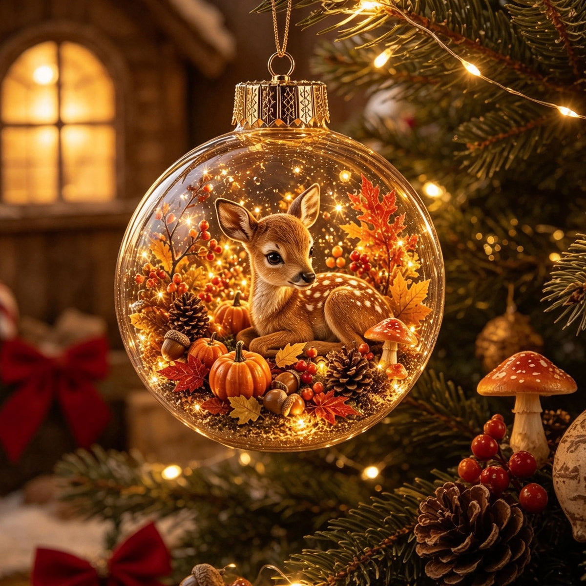 Mivyn Glowing Christmas Story Ornament, 4"Light-Up Mini Holiday Scene with Warm LED Light, Festive Keepsake Gift for Home Christmas Party Decoration,1PCS,
