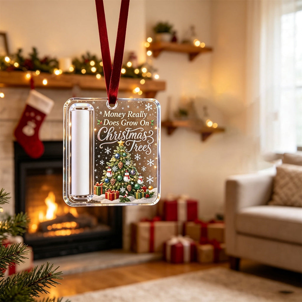 Christmas Cash Gift Stocking Shaped Ornament, Crystal-Clear Cash Holder Ornament with Xmas Stocking Design, Hanging Money Keepsake for Christmas Tree Wreath Garland, Surprise for Family Friends (F)