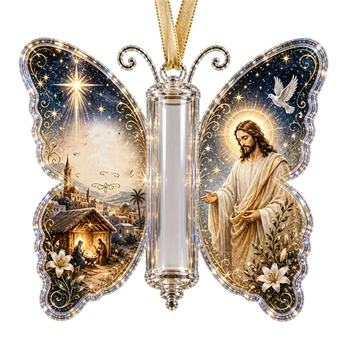 Butterfly Christmas Money Gift Ornament, Angel‑Pattern Acrylic Cash Holder with Clear Compartment, Hanging Xmas Cash Wallet Decor for Christmas Tree, Window, Car, Creative Holiday Present