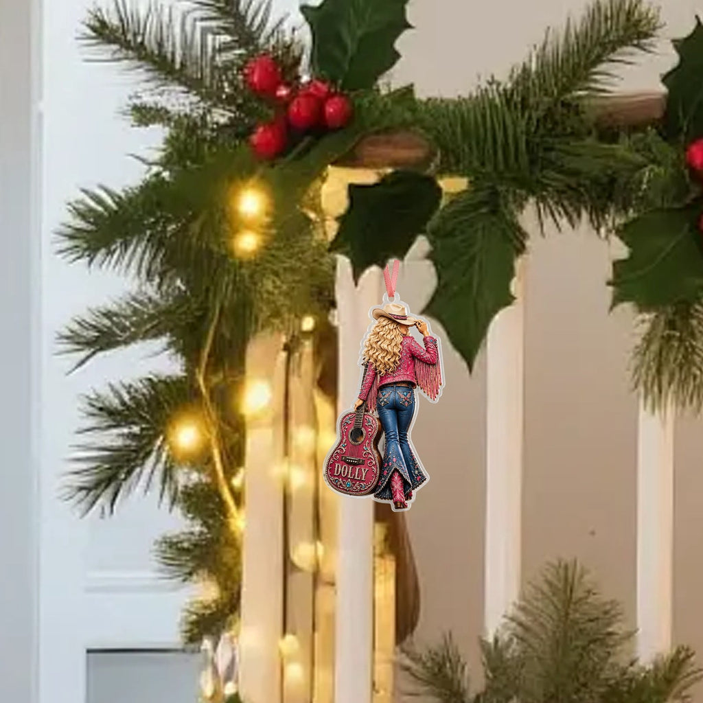 Dolly Memorial Acrylic Christmas Ornament Themed Christmas Ornament for Tree Car Office Home Dolly Themed Xmas Hanging Decor Country Music Holiday Decoration Gift