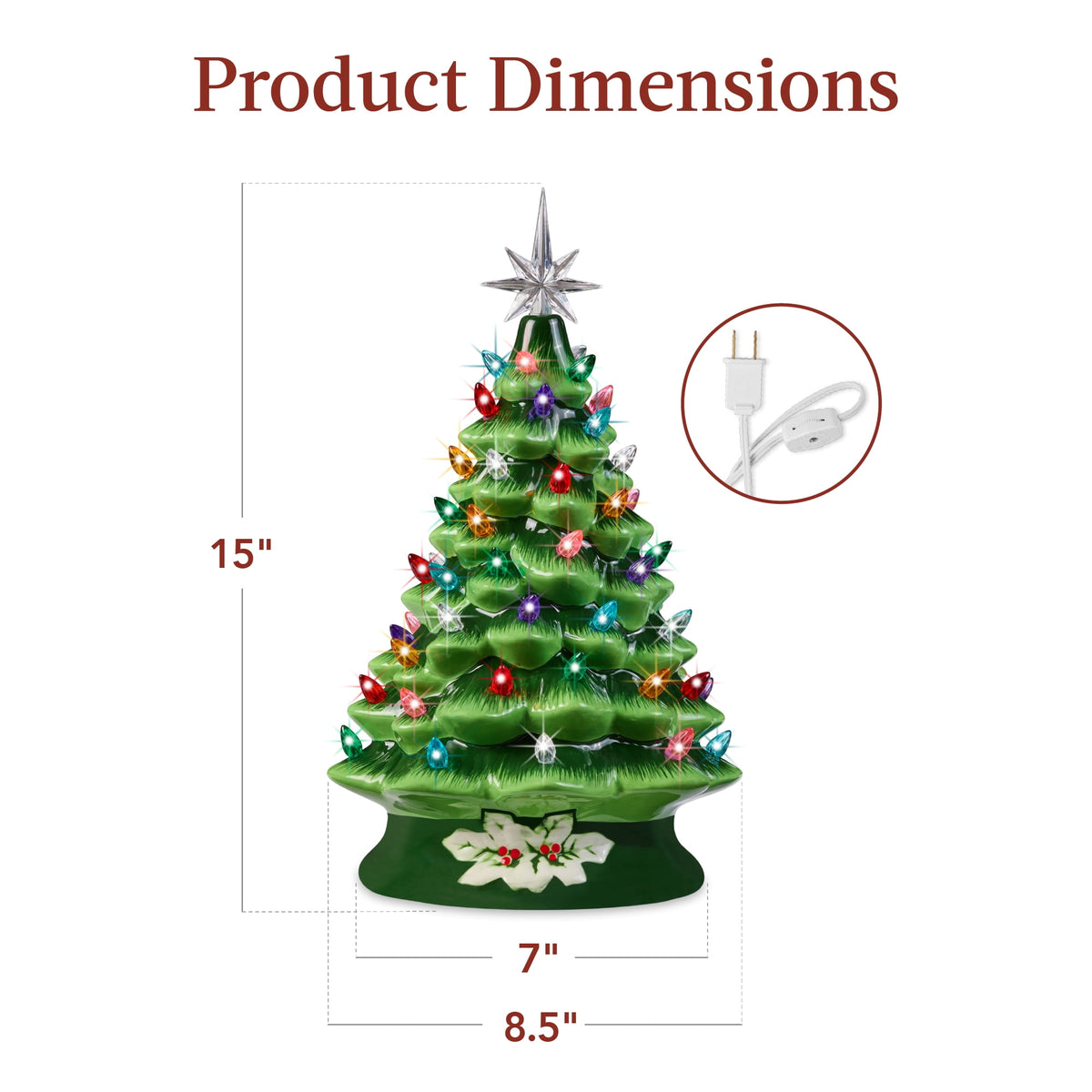 Best Choice Products Ceramic Christmas Tree, Pre-lit Hand-Painted Tabletop Holiday Tree - Green w/ Multicolored Lights