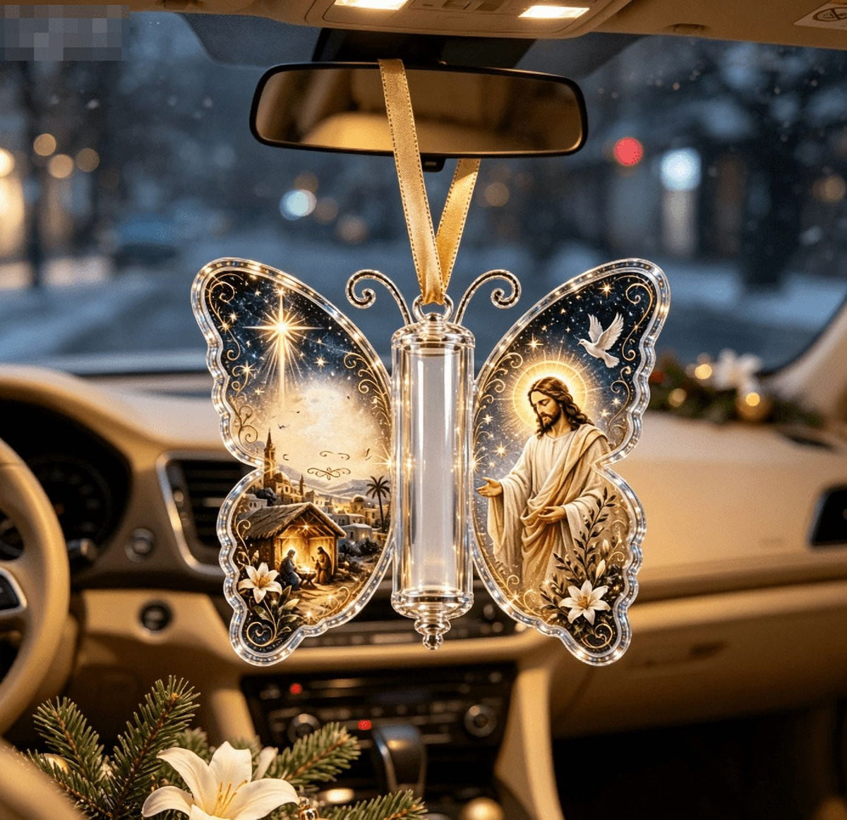 Butterfly Christmas Money Gift Ornament, Angel‑Pattern Acrylic Cash Holder with Clear Compartment, Hanging Xmas Cash Wallet Decor for Christmas Tree, Window, Car, Creative Holiday Present