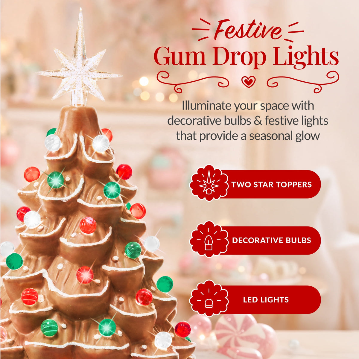 Best Choice Products Ceramic Christmas Tree, Pre-lit Hand-Painted Tabletop Holiday Tree - Green w/ Multicolored Lights