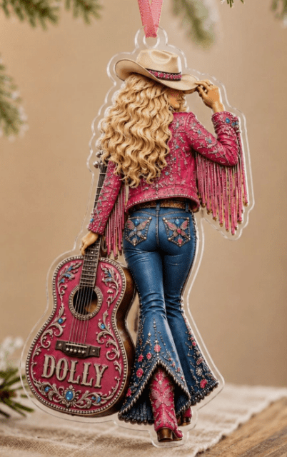 Dolly Memorial Acrylic Christmas Ornament Themed Christmas Ornament for Tree Car Office Home Dolly Themed Xmas Hanging Decor Country Music Holiday Decoration Gift