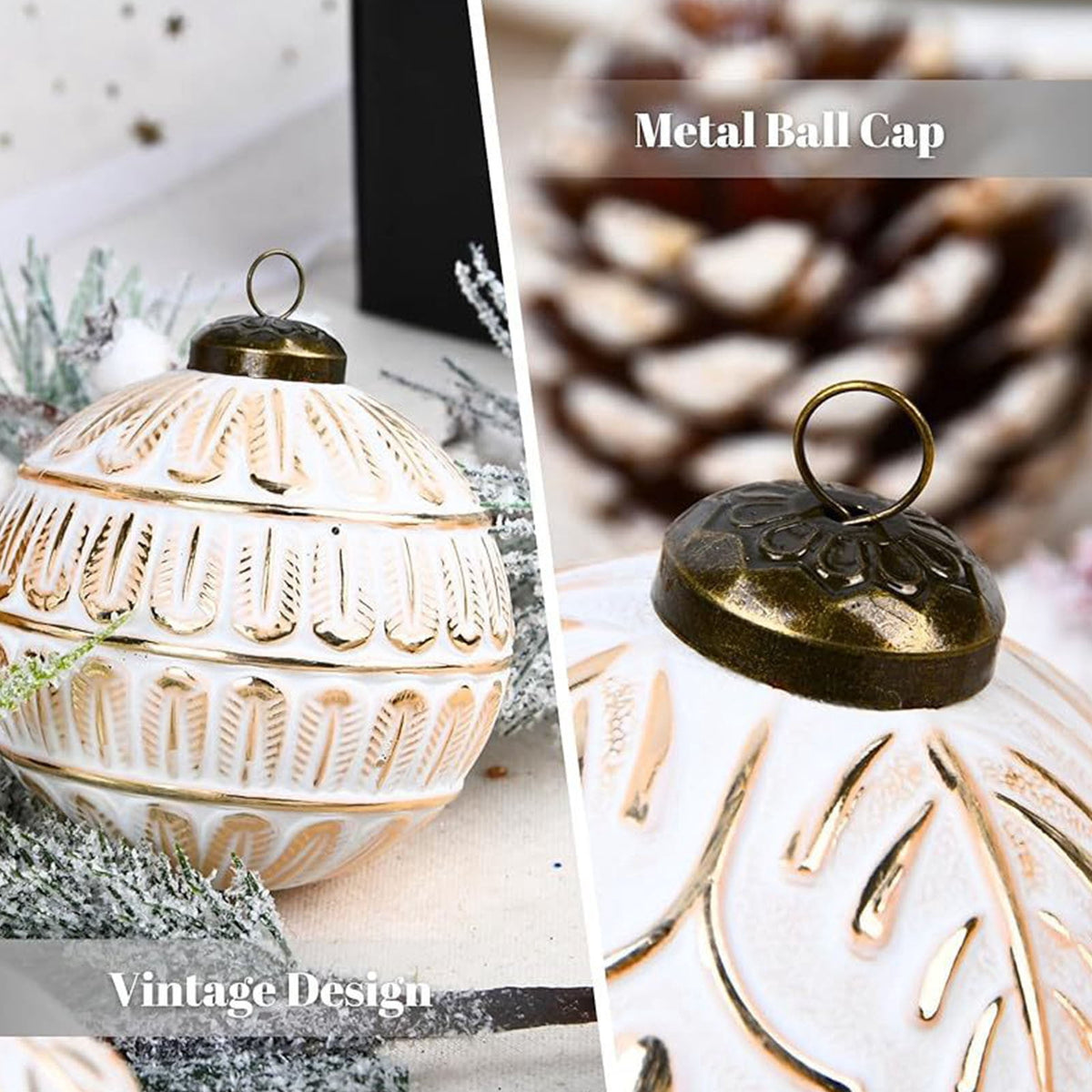 Christmas Ornaments, 12PCS White and Gold Embossed Christmas Balls Hanging Decorations for Tree Garland Wreath Indoor Outdoor Holiday Party Decor