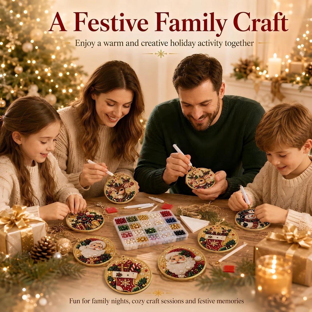 Clearance! 6Pcs Wooden Christmas Ornaments DIY Pearl Art Kits for Adults, Hanging Diamond Art Christmas Ornaments Set with Pearls, Special-Shaped Gems & Jute Twine, Christmas Decor Craft(#1)