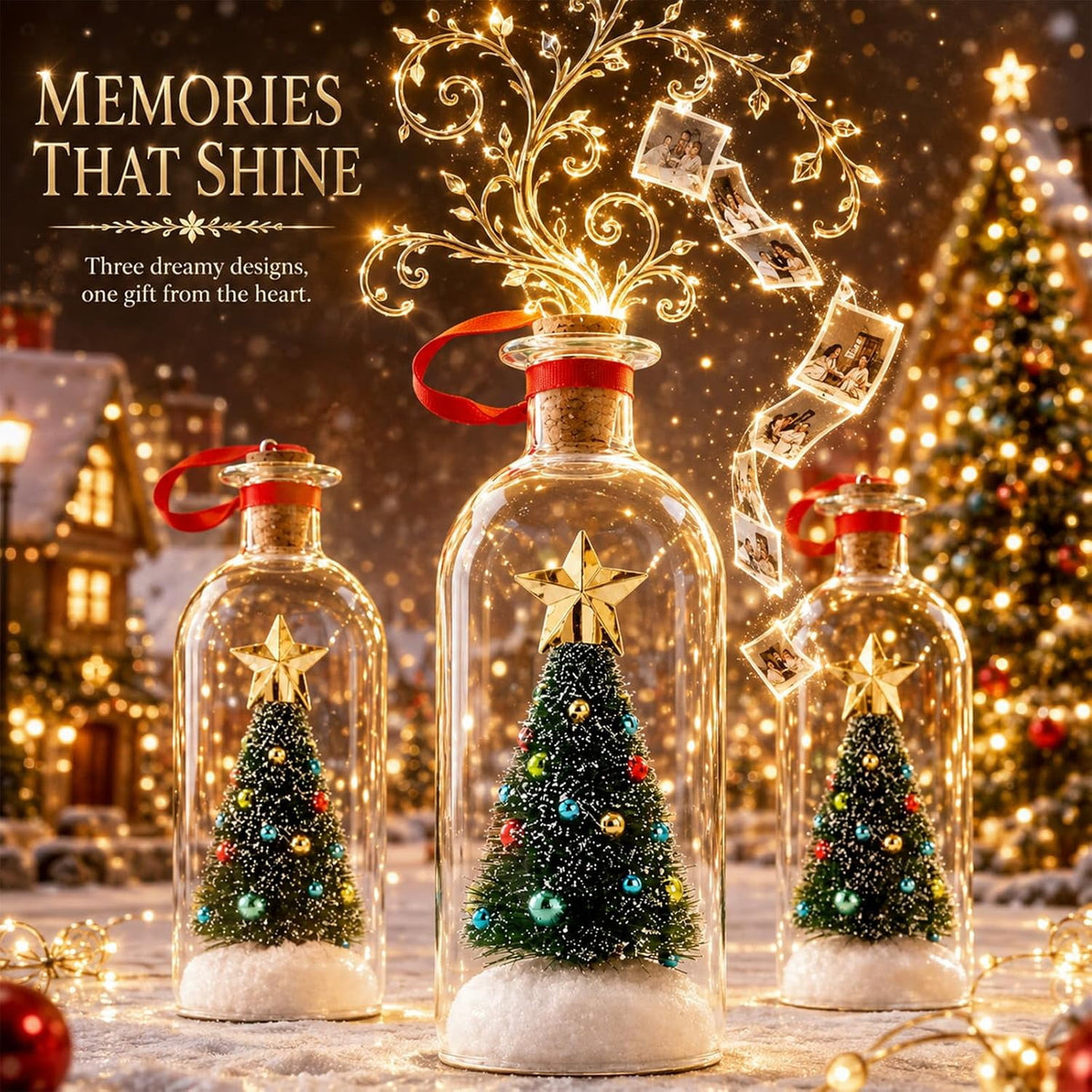 JASKFLY Recordable Christmas Tree Message in a Bottle, Voice Recording Holiday Keepsake with Playback, Snowy Scene, Glass, Green, 1 Count