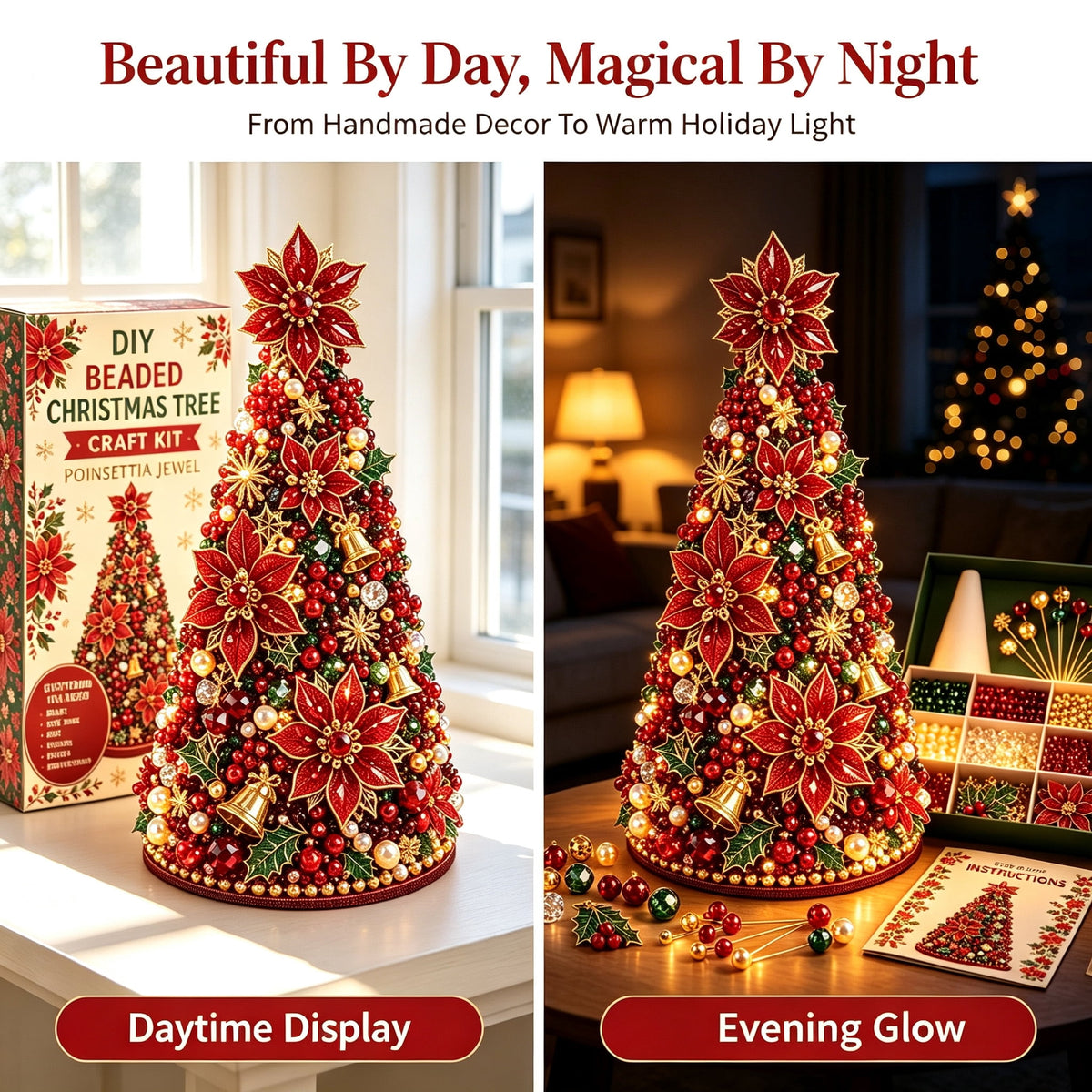 DIY Beaded Christmas Tree Kit, Christmas Decorations Handmade Beads Craft Set, Sparkling Crystal Xmas Ornaments for Tabletop Christmas Decor, Holiday Gifts for Adults by MPOISVA