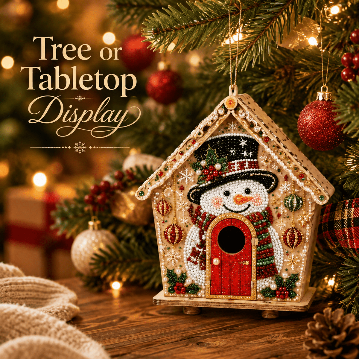 Christmas Pearl Bead Art Kit 3D House Ornament Craft Set For Christmas Tree Tabletop Mantel Shelf And Indoor Winter Holiday Decoration White