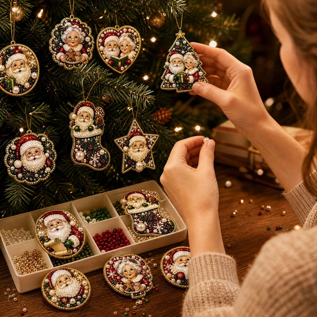 DIY Christmas Ornaments for Xmas Tree Hangings- Pearl Art Kits for Adults, Christmas Ornaments Set of 12, 2.76 Inch