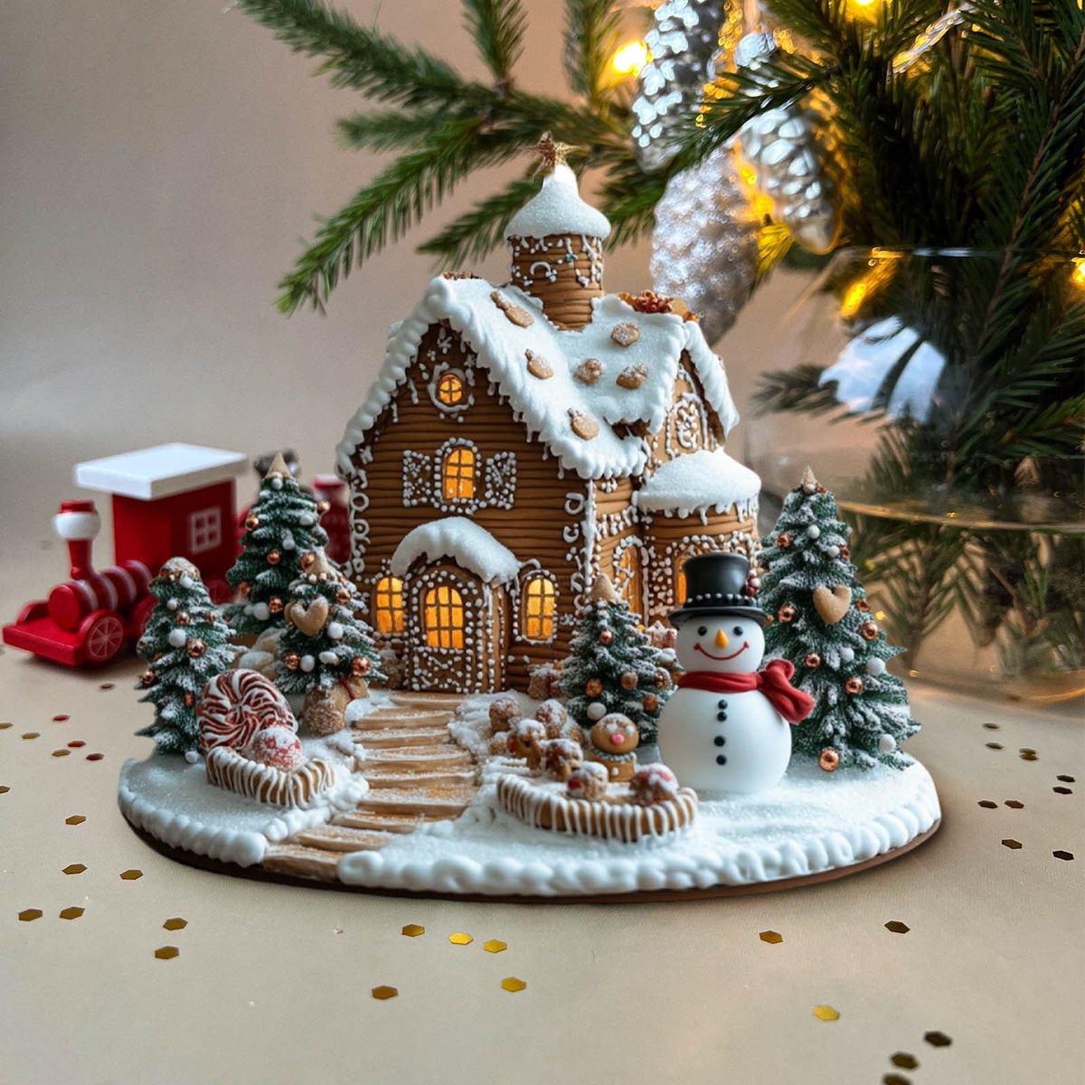 PEIBang Christmas Table Decorations,Snow House Decor Christmas Centerpiece,Christmas Village Houses for Home Office