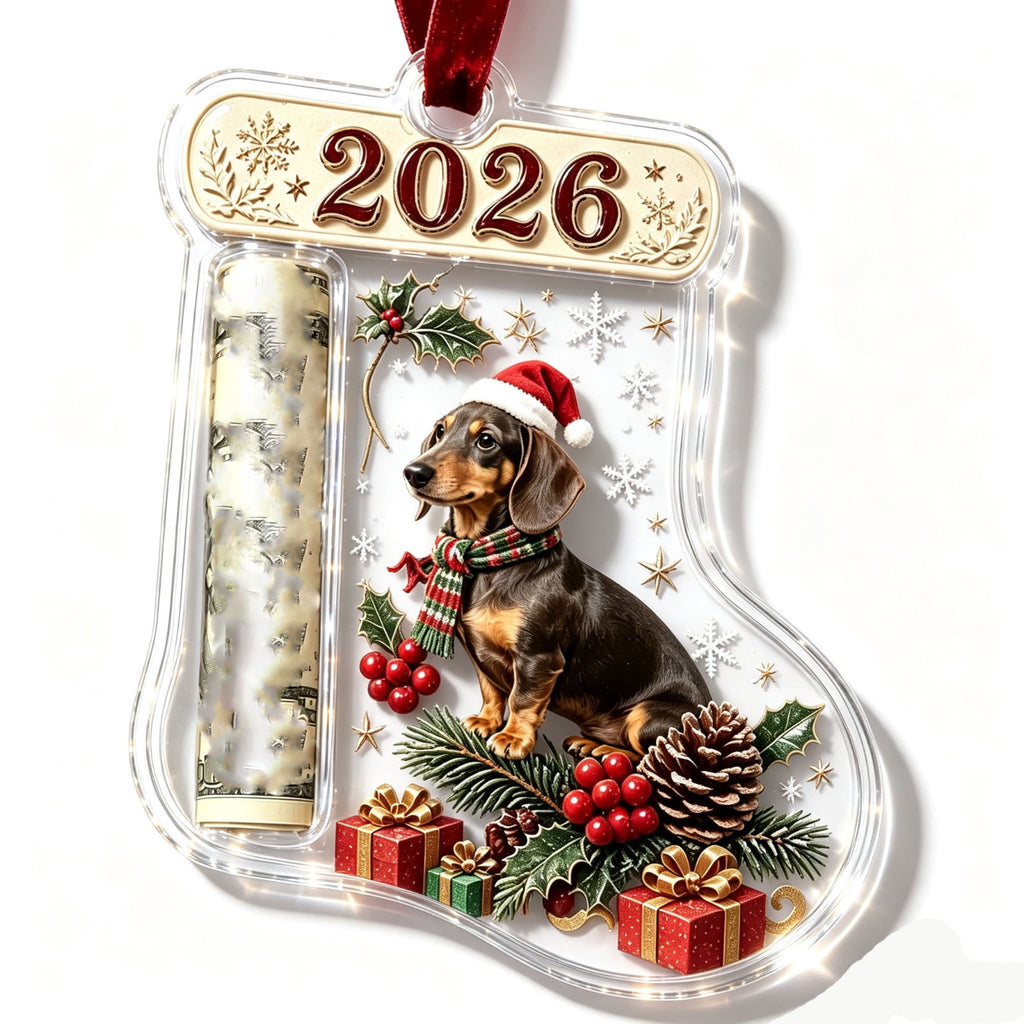 Christmas Cash Gift Stocking Shaped Ornament, Crystal-Clear Cash Holder Ornament with Xmas Stocking Design, Hanging Money Keepsake for Christmas Tree Wreath Garland, Surprise for Family Friends (F)