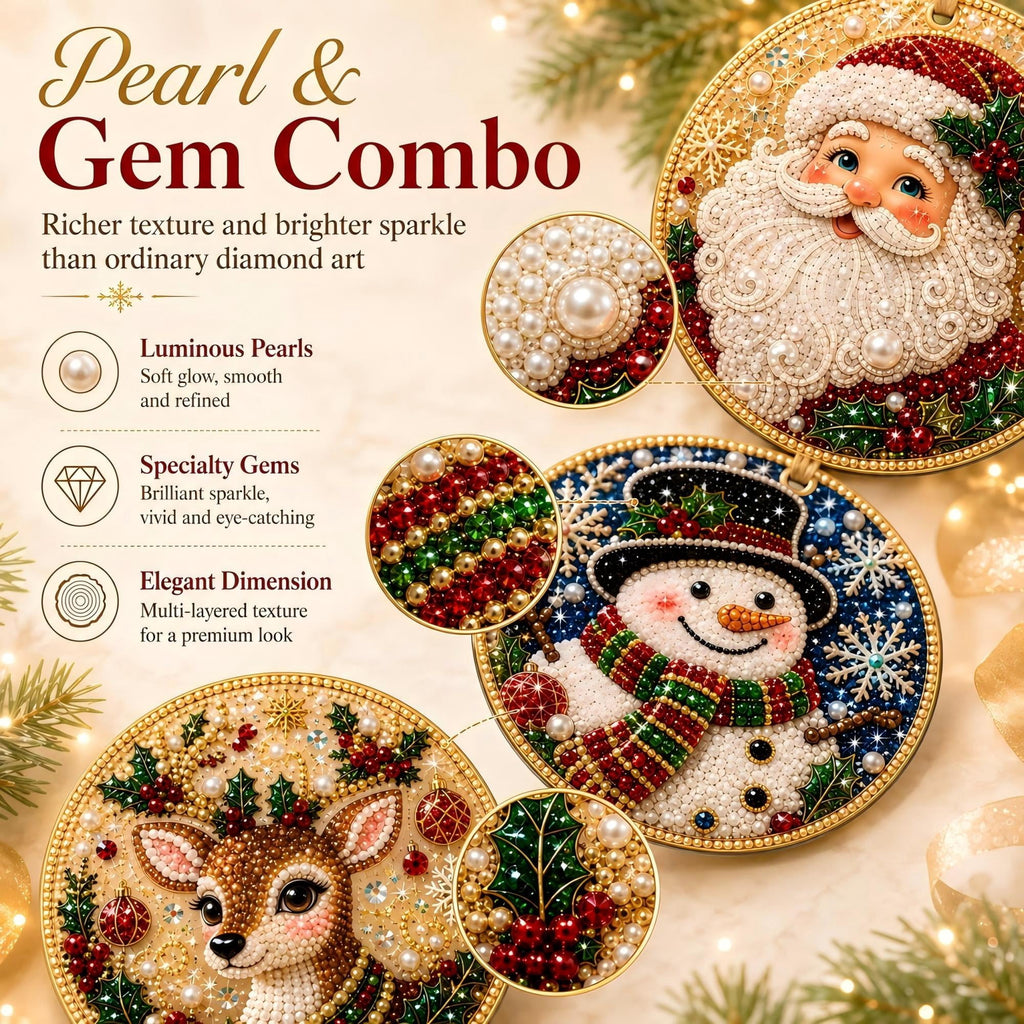 Clearance! 6Pcs Wooden Christmas Ornaments DIY Pearl Art Kits for Adults, Hanging Diamond Art Christmas Ornaments Set with Pearls, Special-Shaped Gems & Jute Twine, Christmas Decor Craft(#1)