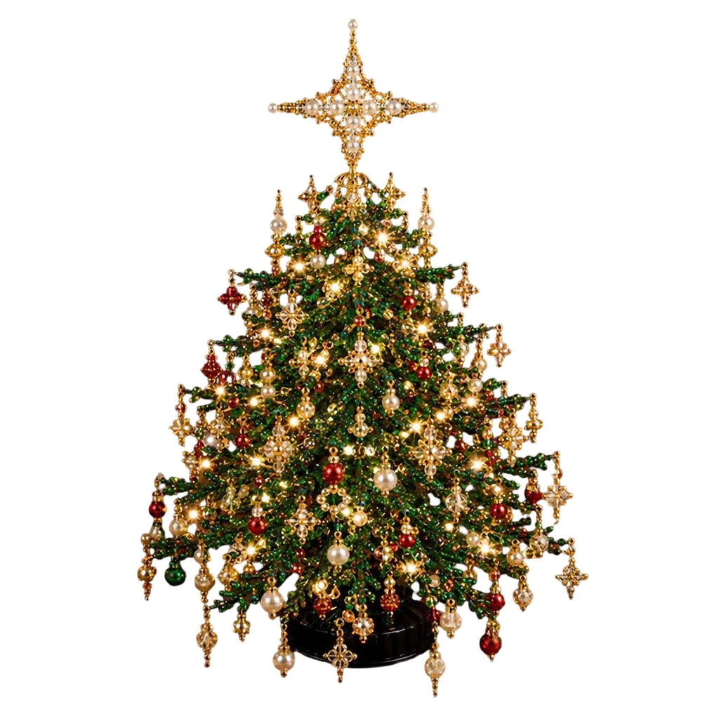 Clearance DIY Beaded Christmas Tree Kit, Crystal Holiday Craft Set for Adults, Colorful Beads, Ornament Charms, Metal Frame, Warm Glow Display, Tabletop Decor, Christmas Gift (Classic)