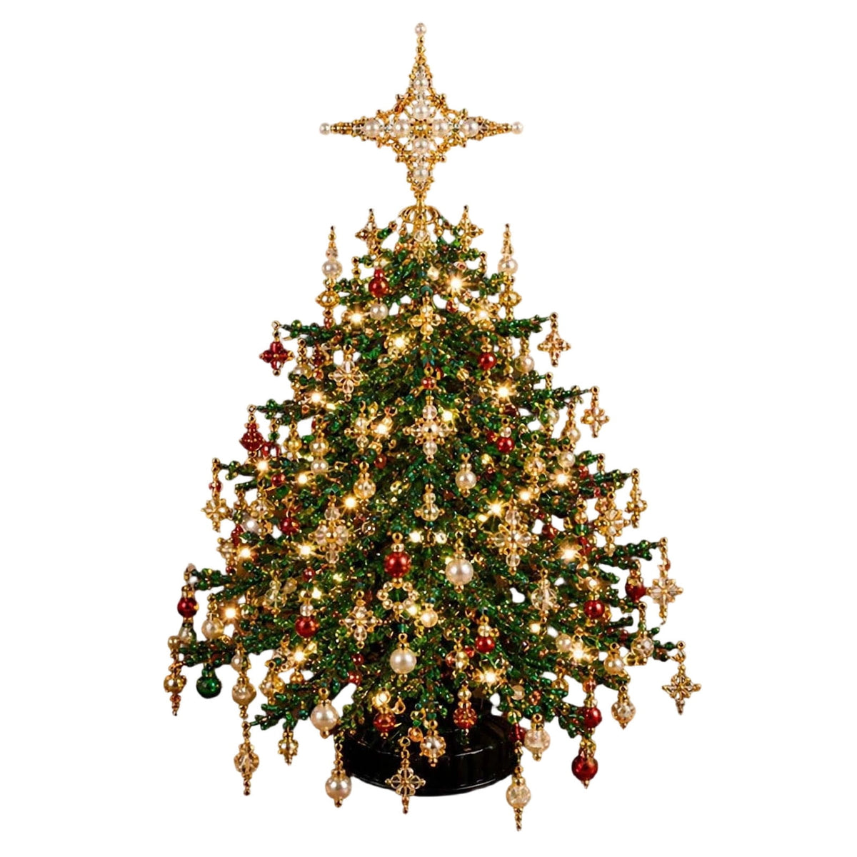 Clearance DIY Beaded Christmas Tree Kit, Crystal Holiday Craft Set for Adults, Colorful Beads, Ornament Charms, Metal Frame, Warm Glow Display, Tabletop Decor, Christmas Gift (Classic)