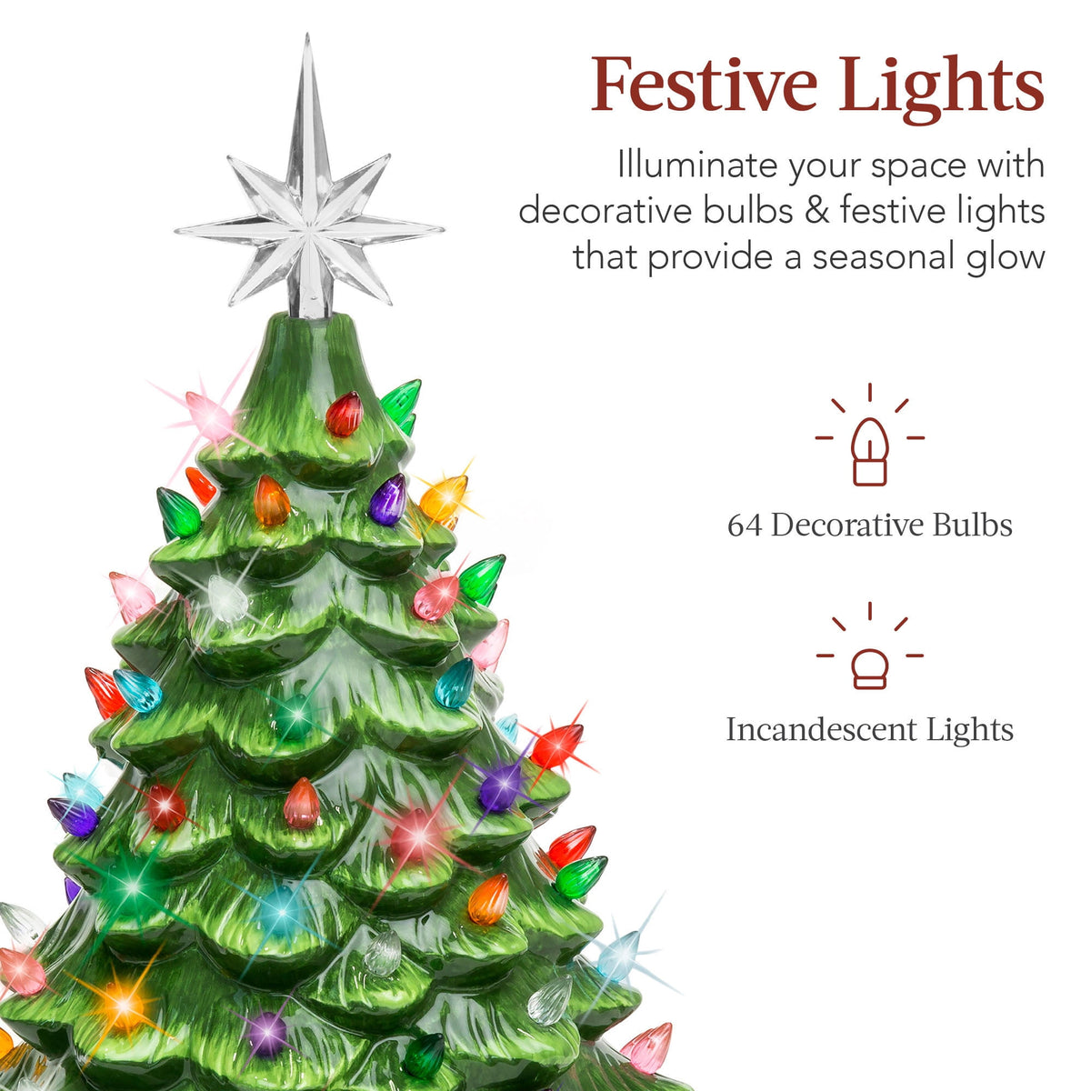 Best Choice Products Ceramic Christmas Tree, Pre-lit Hand-Painted Tabletop Holiday Tree - Green w/ Multicolored Lights