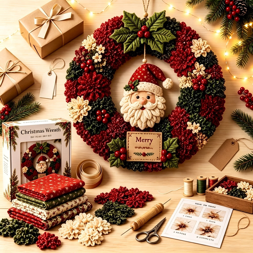 Clearance 3D Christmas Wreath Fabric Poke Art Kit, Jesus Poke Art Kits for Adults, Christmas Wreaths Ornament Making Kit for Front Door