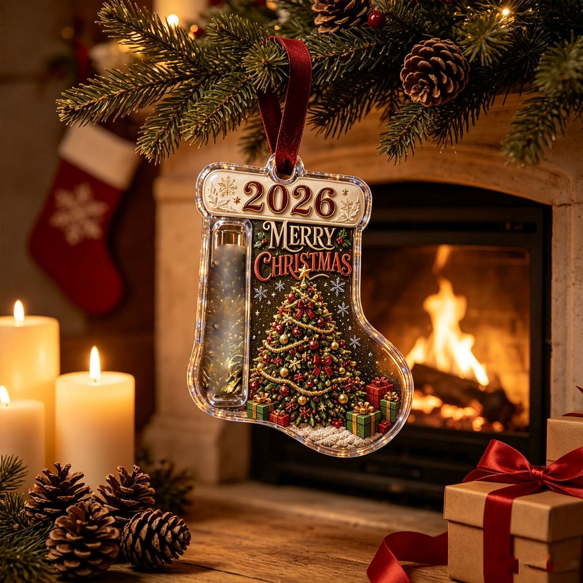 Christmas Cash Gift Stocking Shaped Ornament, Crystal-Clear Cash Holder Ornament with Xmas Stocking Design, Hanging Money Keepsake for Christmas Tree Wreath Garland, Surprise for Family Friends (F)