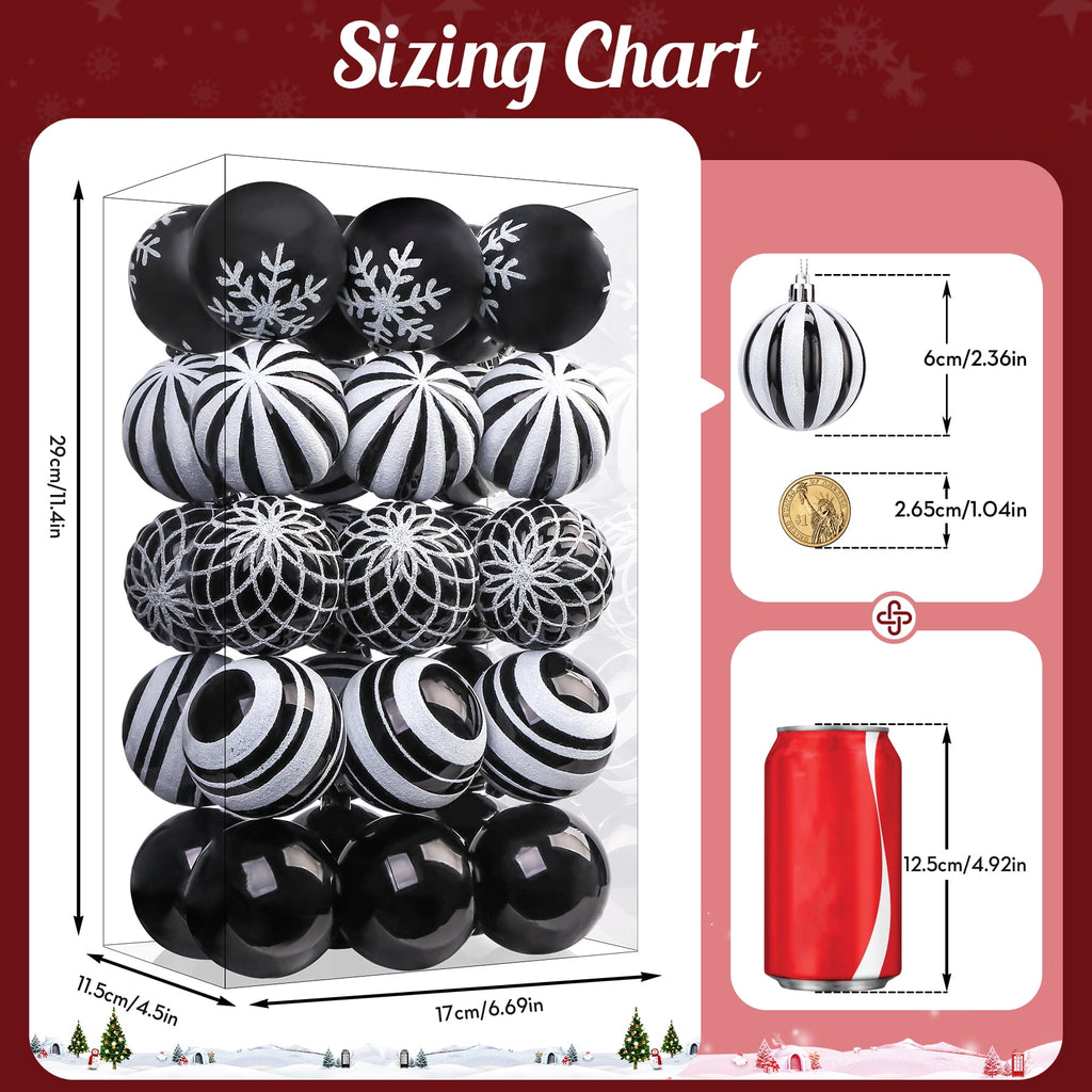 30ct Christmas Ball Ornaments, 2.36 in Shatterproof Xmas Tree Decorations, Plastic Baubles for Holiday, Party, Wedding, or Home Decor, Red & Gold