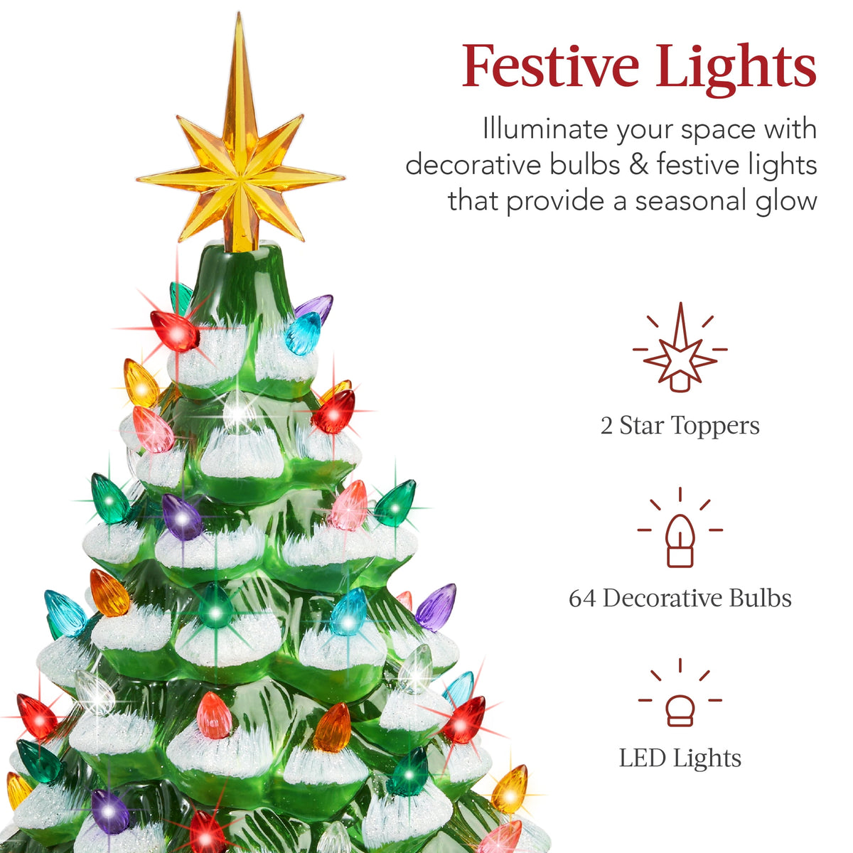Best Choice Products Ceramic Christmas Tree, Pre-lit Hand-Painted Tabletop Holiday Tree - Green w/ Multicolored Lights