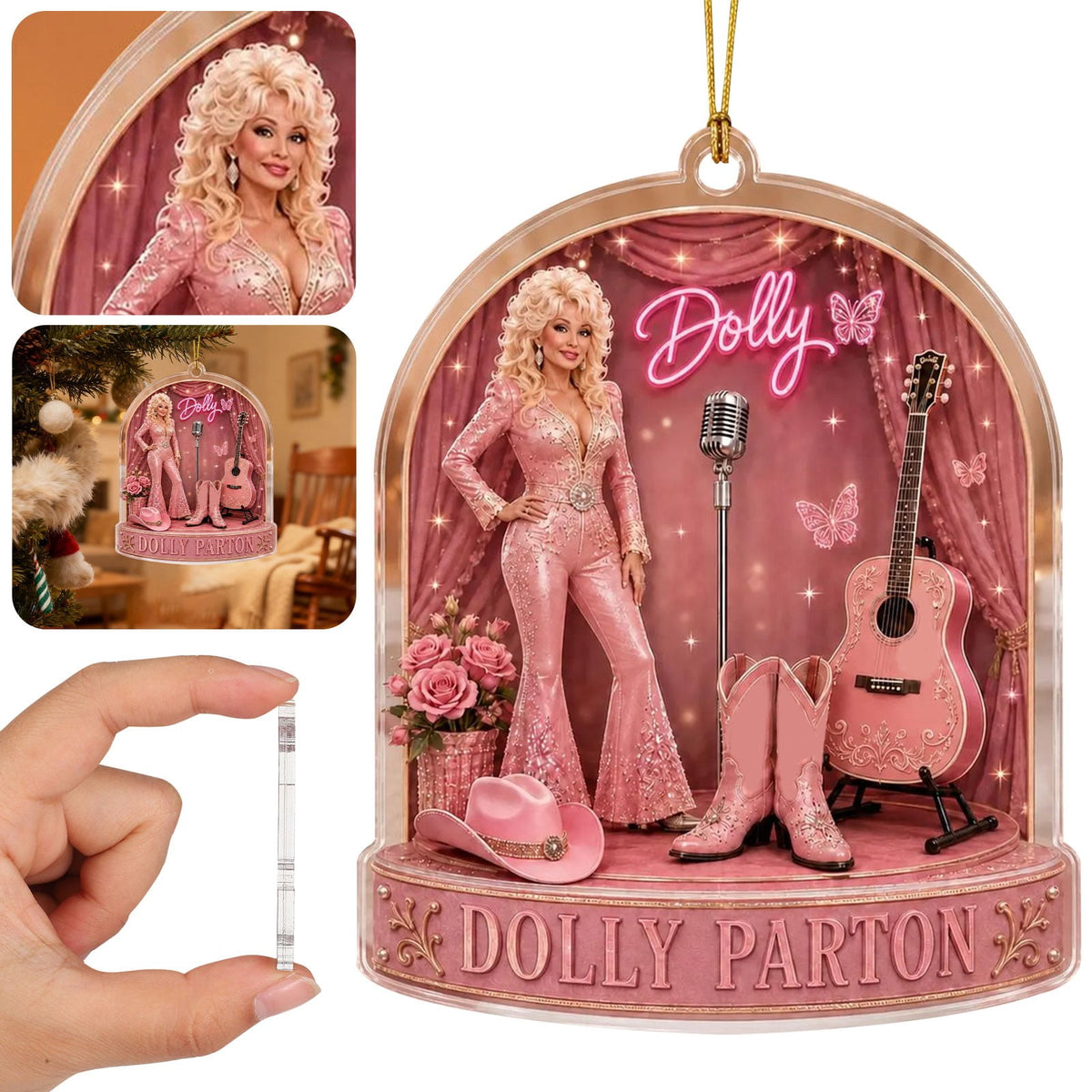 Dolly Memorial Acrylic Christmas Ornament Themed Christmas Ornament for Tree Car Office Home Dolly Themed Xmas Hanging Decor Country Music Holiday Decoration Gift