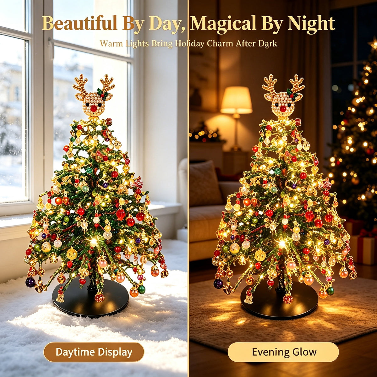 DIY Beaded Christmas Tree Kit, Christmas Decorations Handmade Beads Craft Set, Sparkling Crystal Xmas Ornaments for Tabletop Christmas Decor, Holiday Gifts for Adults by MPOISVA