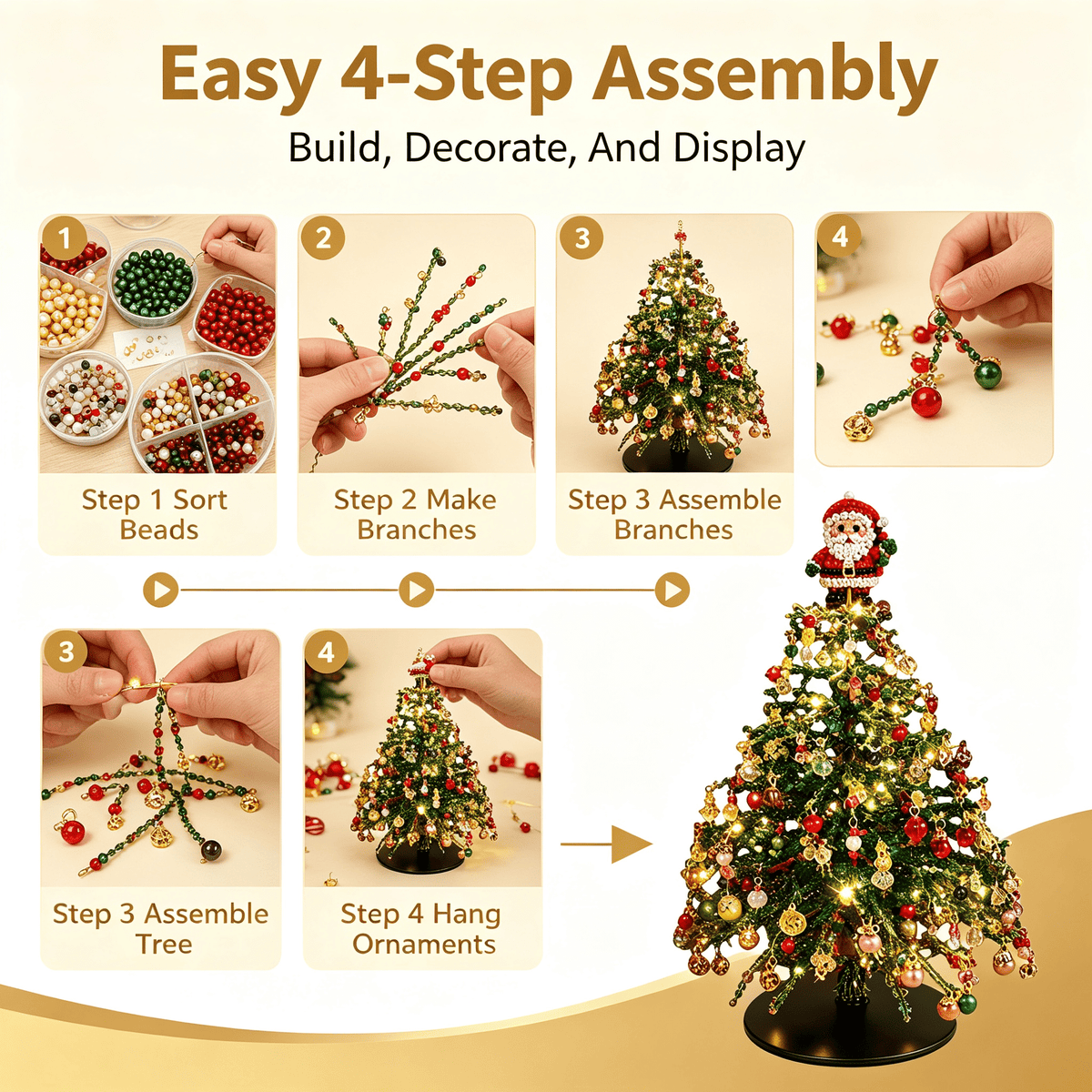 DIY Beaded Christmas Tree Kit, Christmas Decorations Handmade Beads Craft Set, Sparkling Crystal Xmas Ornaments for Tabletop Christmas Decor, Holiday Gifts for Adults by MPOISVA