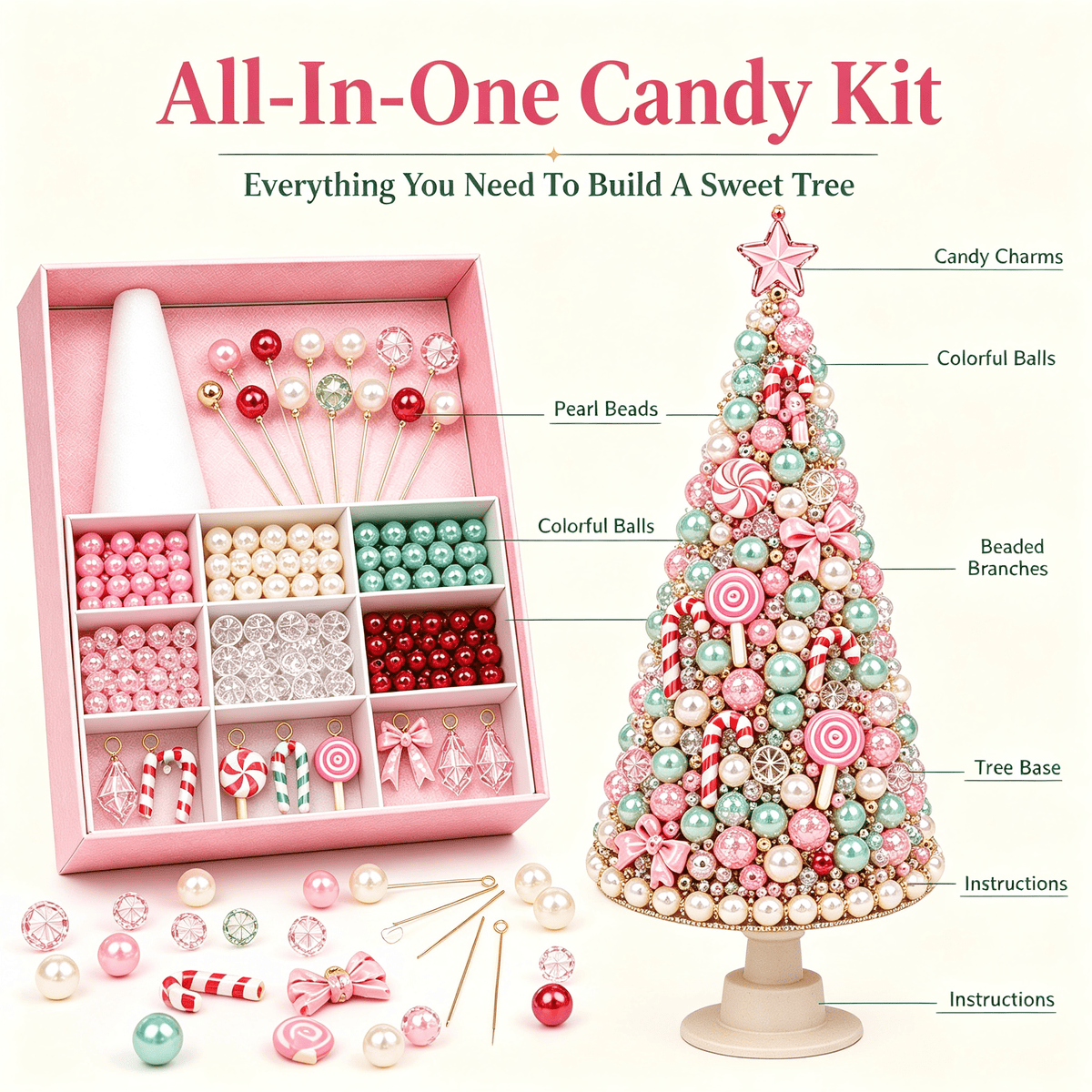DIY Beaded Christmas Tree Kit, Christmas Decorations Handmade Beads Craft Set, Sparkling Crystal Xmas Ornaments for Tabletop Christmas Decor, Holiday Gifts for Adults by MPOISVA