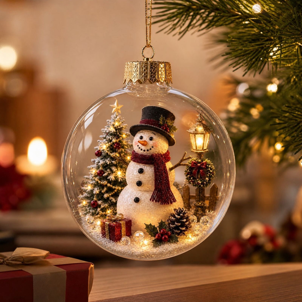 Mivyn Glowing Christmas Story Ornament, 4"Light-Up Mini Holiday Scene with Warm LED Light, Festive Keepsake Gift for Home Christmas Party Decoration,1PCS,