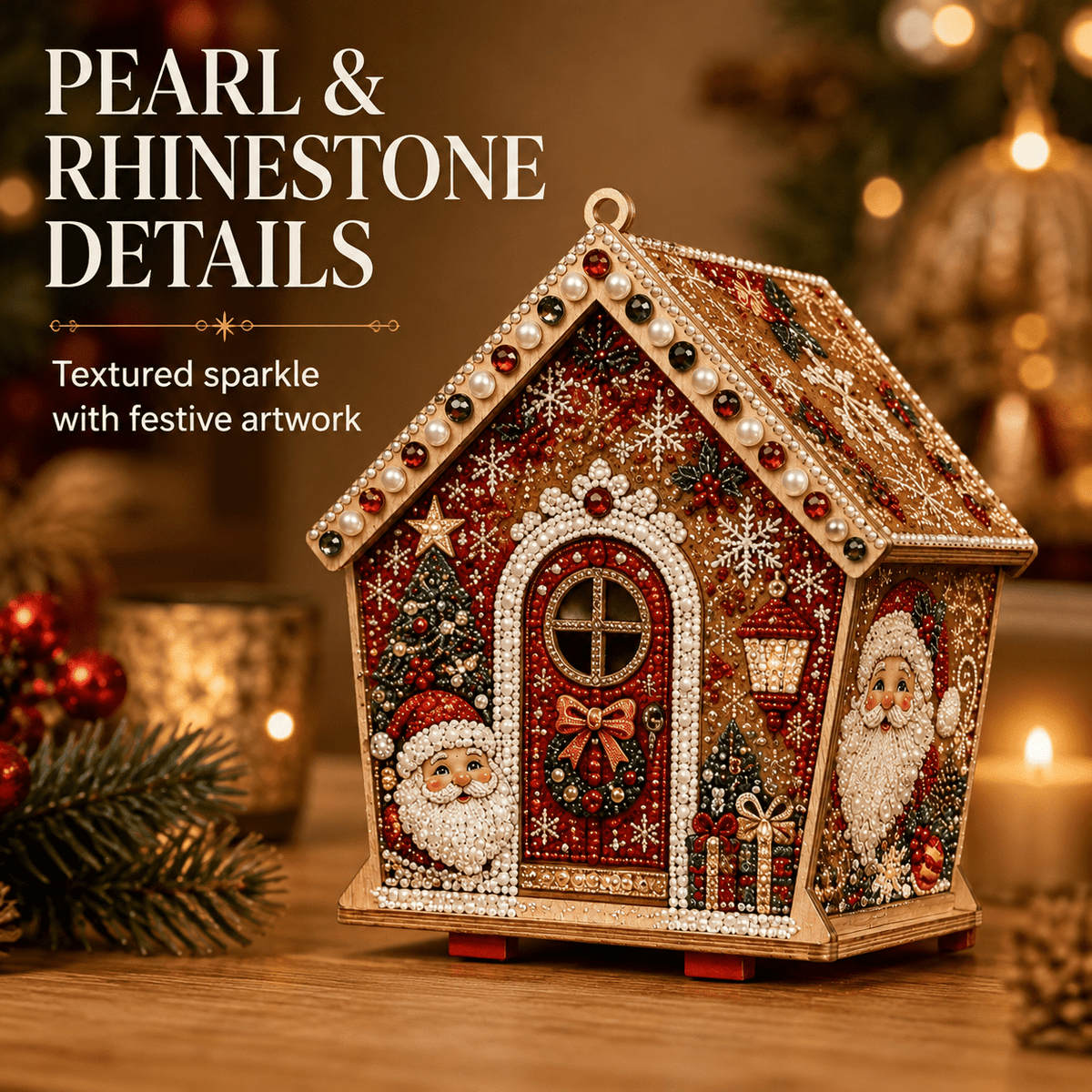 Christmas Pearl Bead Art Kit 3D House Ornament Craft Set For Christmas Tree Tabletop Mantel Shelf And Indoor Winter Holiday Decoration White