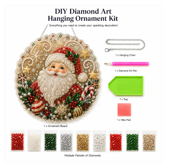 Christmas in July DIY Diamond Art Hanging Ornament – Handmade Sparkling Christmas Keepsake Quiet Leisure Craft for Summer Rainy Afternoons