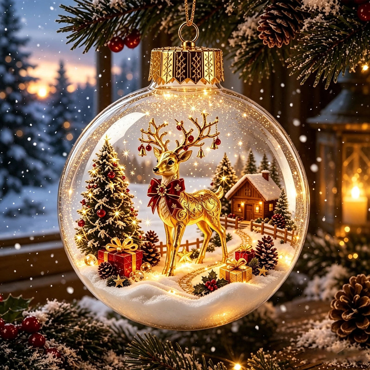 Mivyn Glowing Christmas Story Ornament, 4"Light-Up Mini Holiday Scene with Warm LED Light, Festive Keepsake Gift for Home Christmas Party Decoration,1PCS,