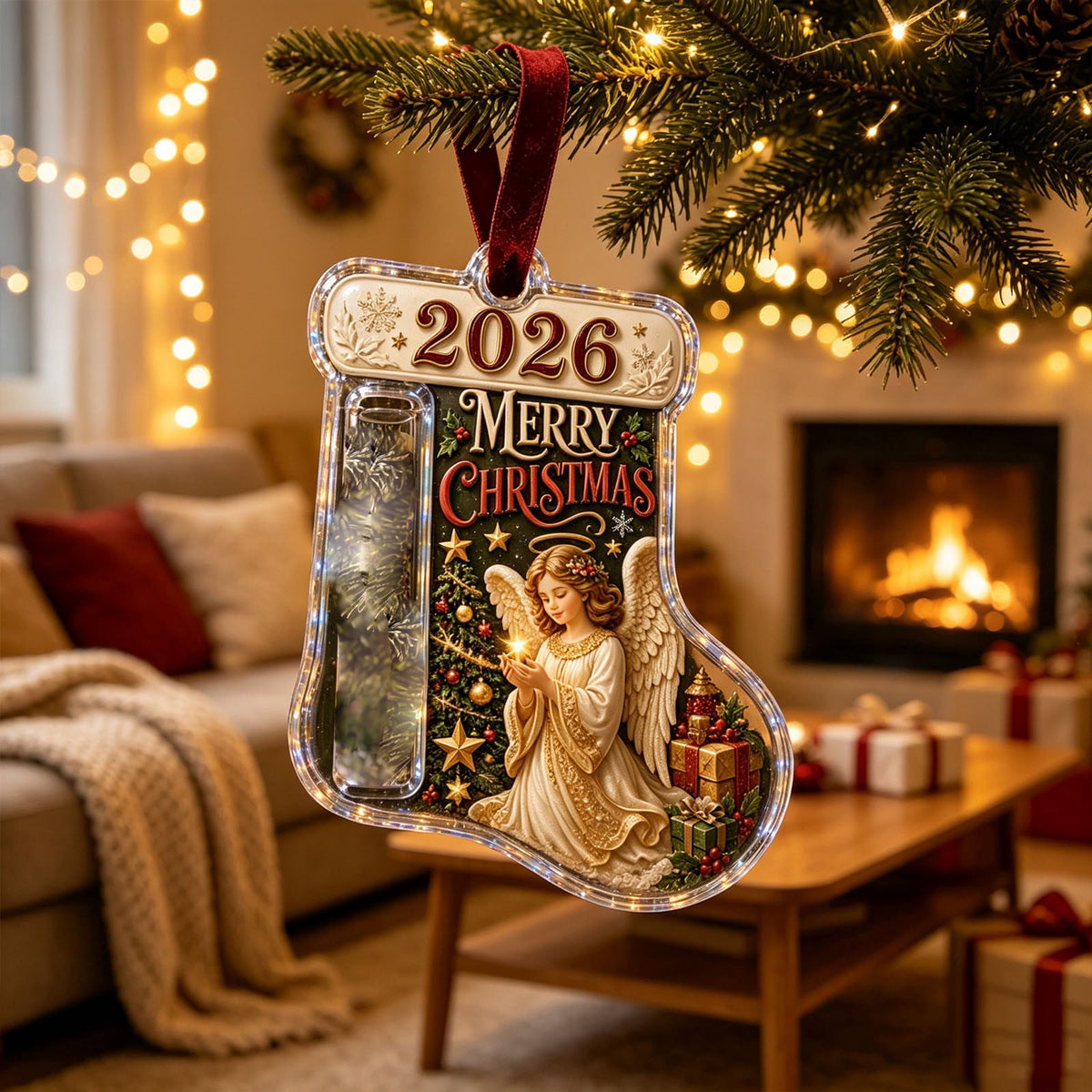 Christmas Cash Gift Stocking Shaped Ornament, Crystal-Clear Cash Holder Ornament with Xmas Stocking Design, Hanging Money Keepsake for Christmas Tree Wreath Garland, Surprise for Family Friends (F)