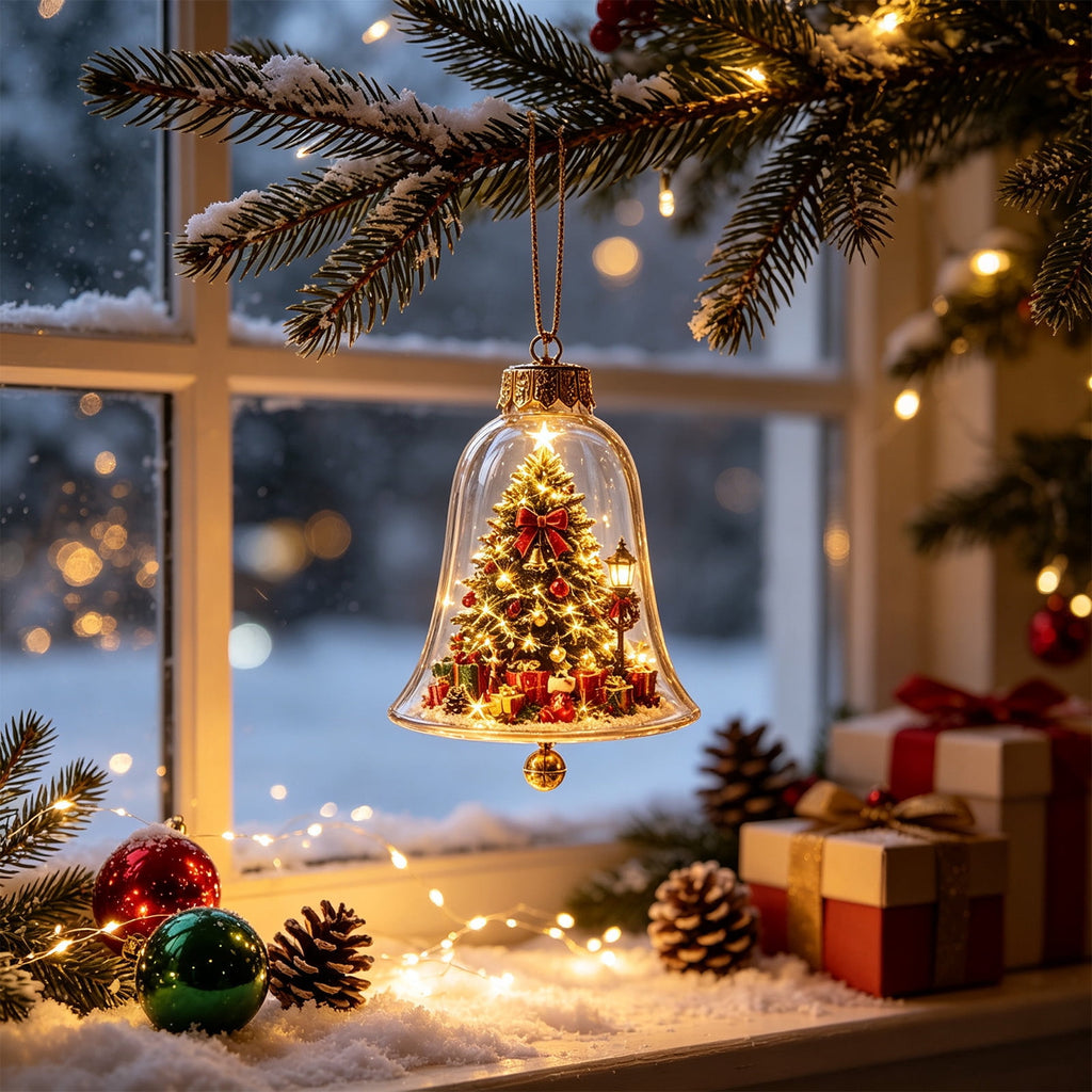 Mivyn Glowing Christmas Story Ornament, 4"Light-Up Mini Holiday Scene with Warm LED Light, Festive Keepsake Gift for Home Christmas Party Decoration,1PCS,